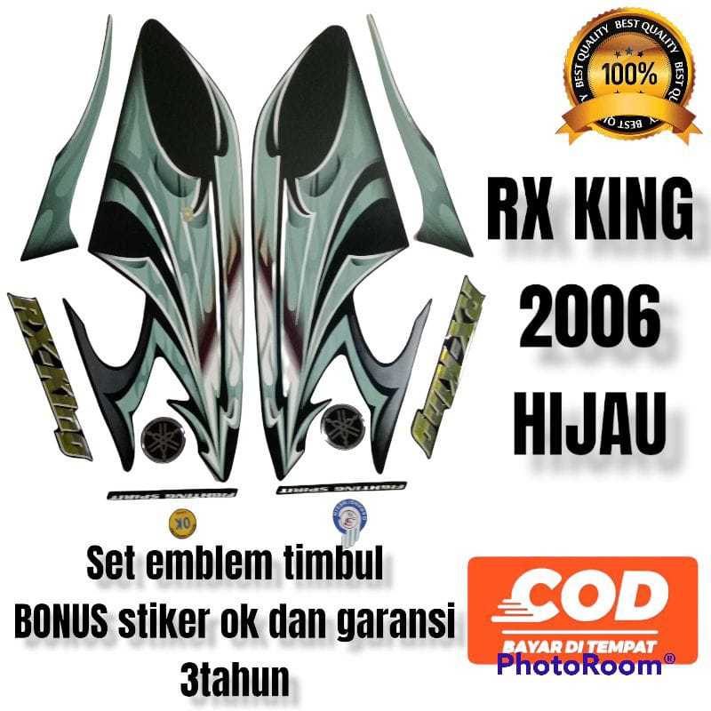 striping RX king 2006 hijau set emblem timbul, stiker lis body rx king 2006 hijau komplit emblem tim