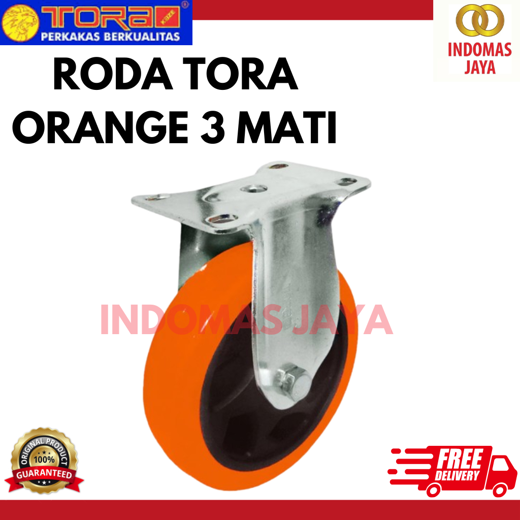 TORA Roda Kastor Nilon 3 Inch Mati Orange - Roda troli Nylon Furniture Troly Etalase