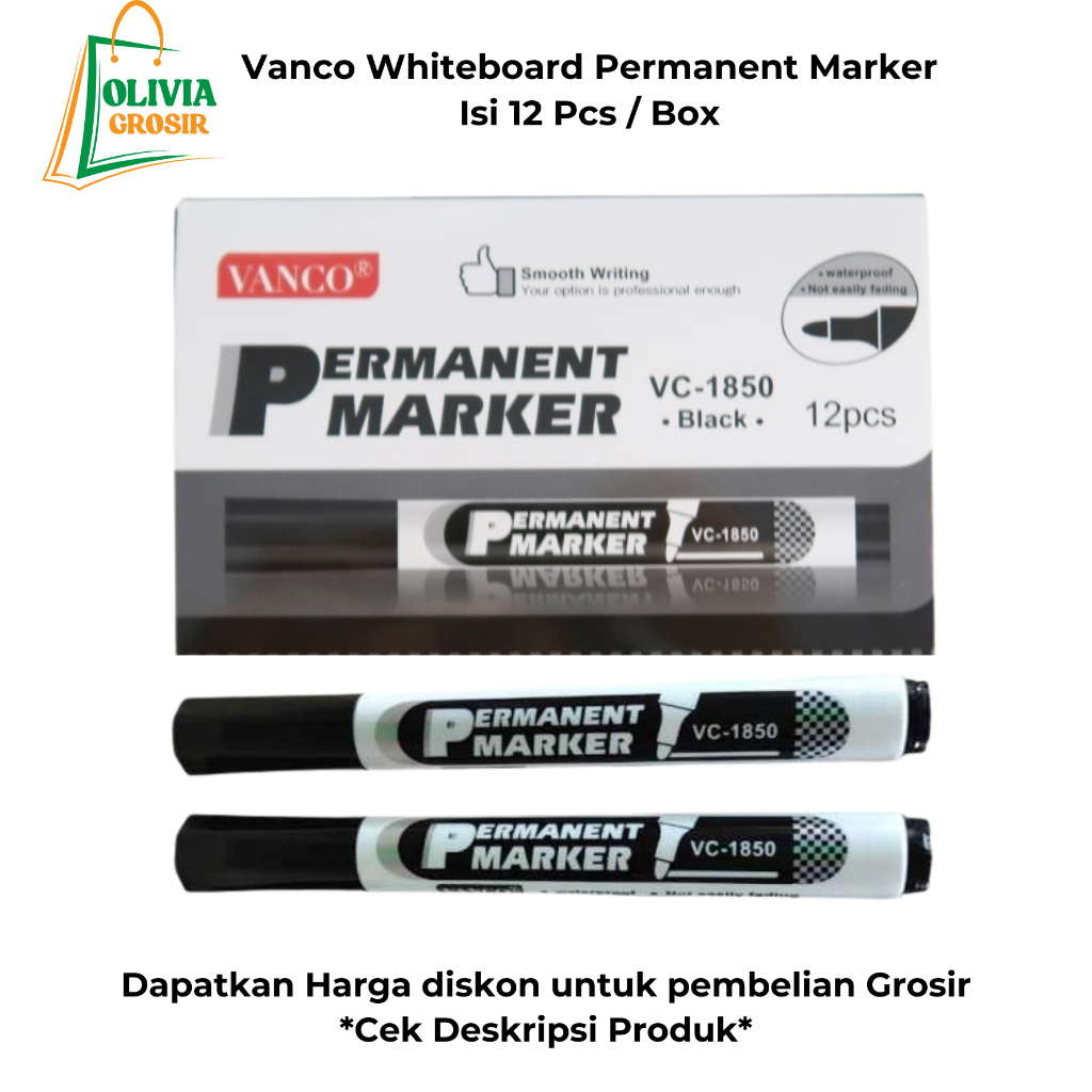 

VANCO Permanent Marker 12 pcs / Box Black Smooth Writing Vanishable VC-Black