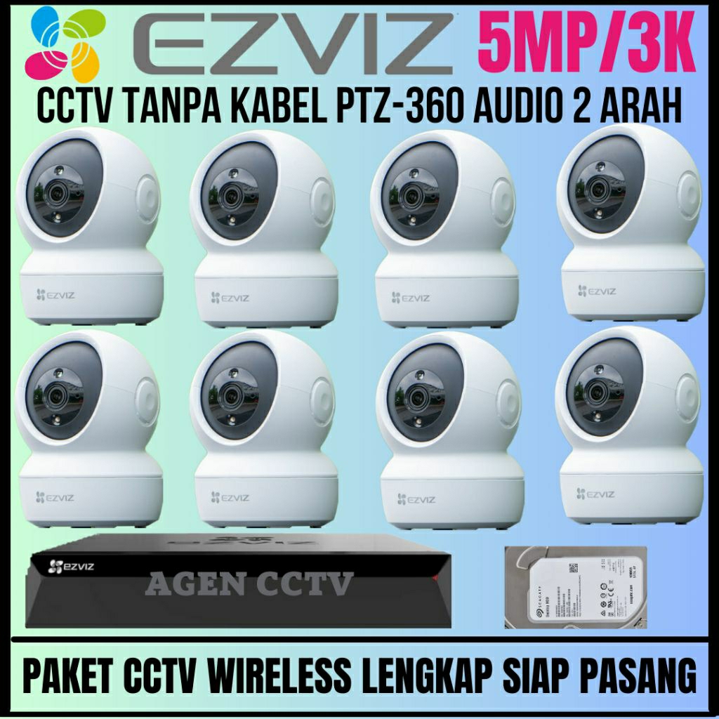 paket cctv ezviz wireless 5mp 8 channel 8 kamera audio 2 arah ip wifi tanpa kabel werles