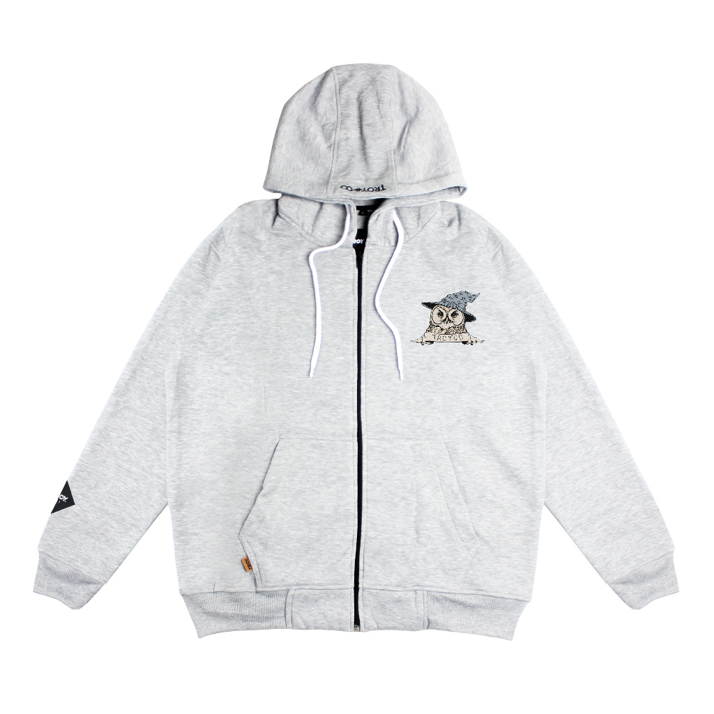 Troy Company Zipper Hoodie Misty Grey Witch Owl - Hoodie Zipper Hoodie Abu Misty ZHD 3182