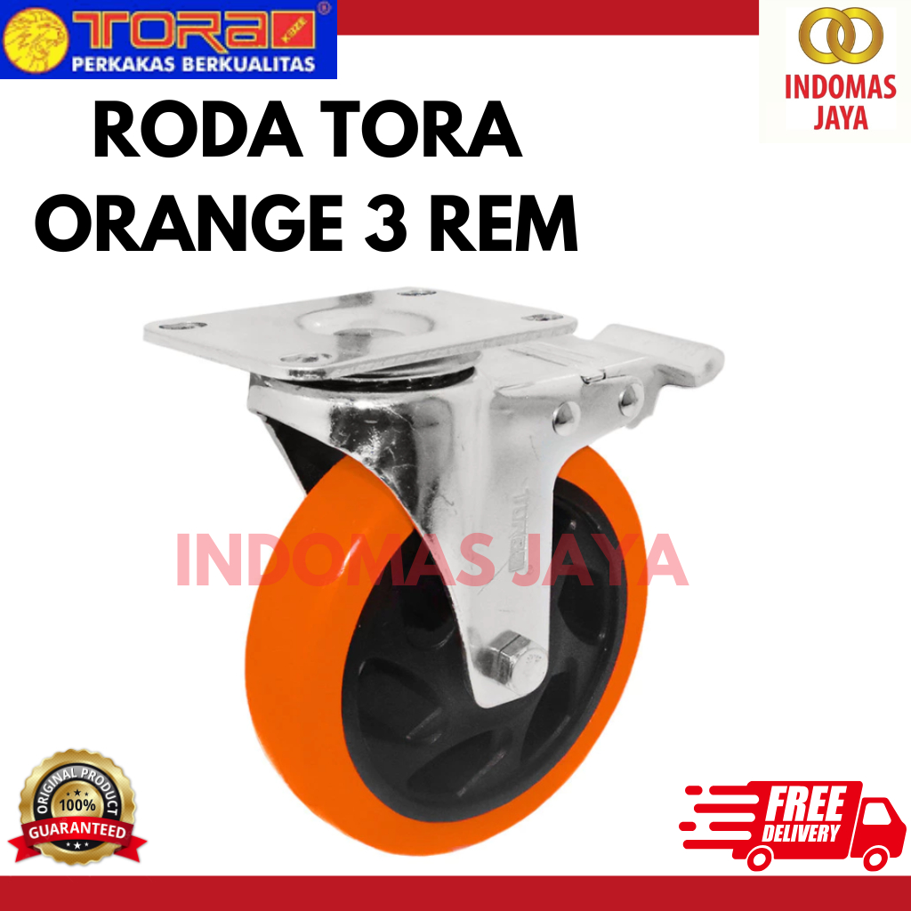 TORA Roda Kastor Nilon 3 Inch Rem Orange - Roda troli Nylon Furniture Troly Etalase