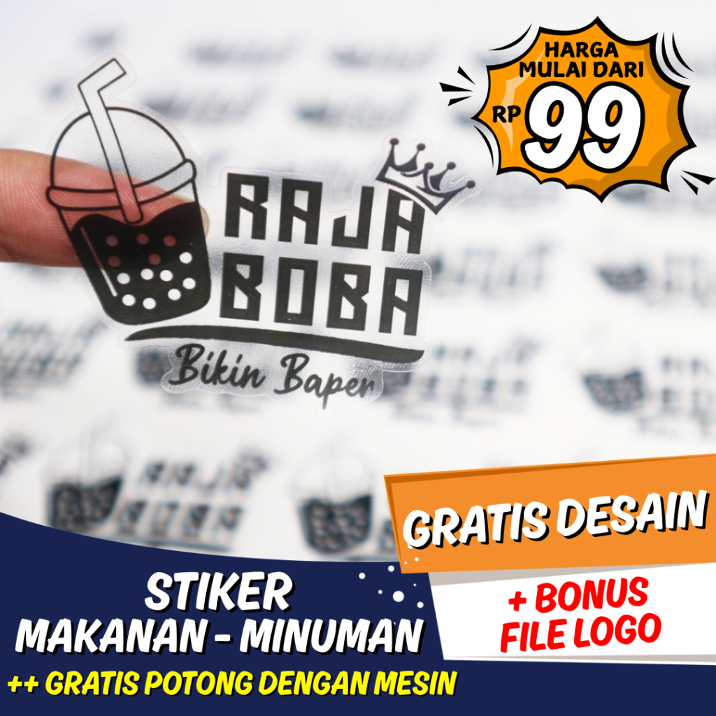 

Cetak Stiker Makanan dan Minuman Vinyl Transparan Sticker Bening Custom Label Nama Olshop Anti Air