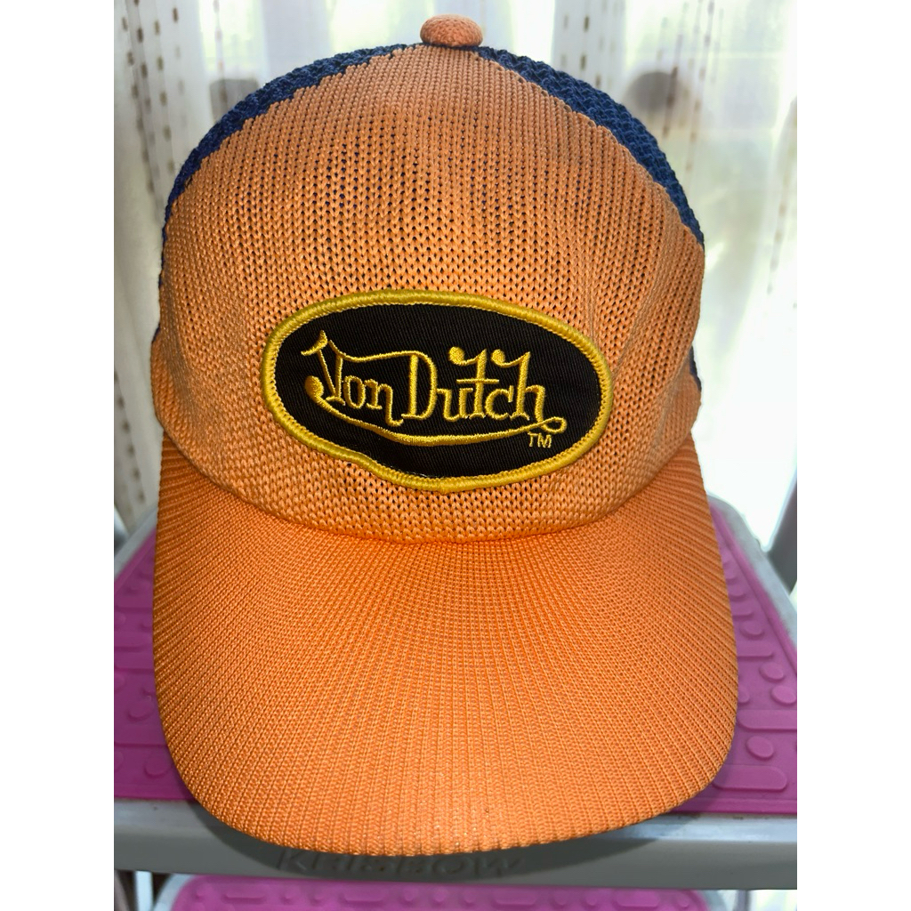 Topi sekon Model Cap Rajut Von Dutch , warna Dual tone Orange Biru