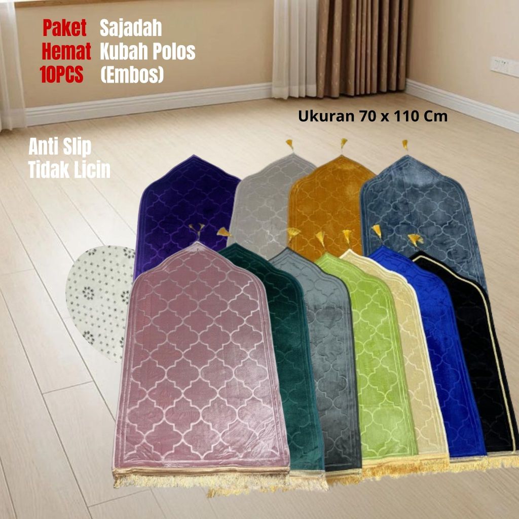 Paket Sajadah 10pcs Busa Embos Turki Ukuran Besar Tebal Karakter Kerucut Polos Lembut Dan Empuk