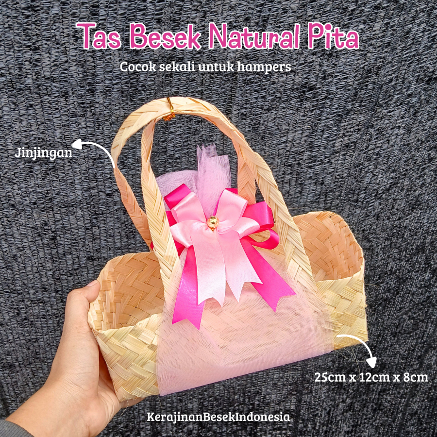 

GROSIR GOODIE BAG HAMPERS BEBAS PILIH WARNA PITA Tas besek 25cm x 12cm x 8cm natural hantaran oleh oleh parsel kue tabung seserahan