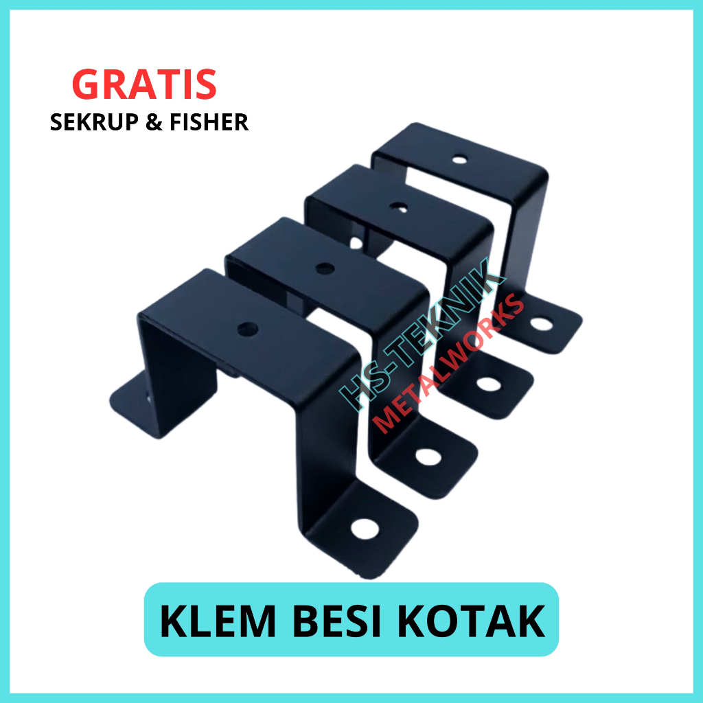 Klem Pipa Besi Kotak Hollow Clamp Penjepit Tiang Aksesoris Kontruksi Semua Ukuran