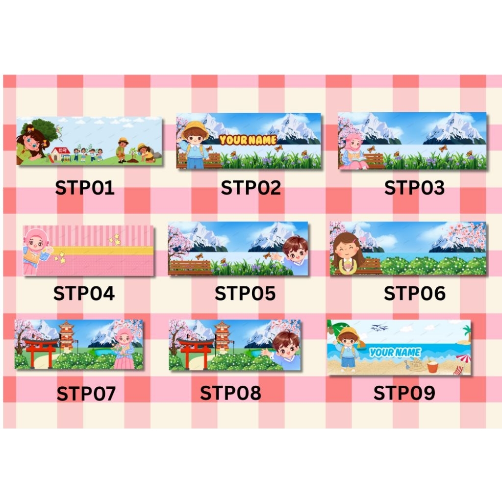 

DESAIN STICKER TEMPAT PENSIL BAHAN GLOSSY ANTI AIR UKURAN 19.3X6.4 CM