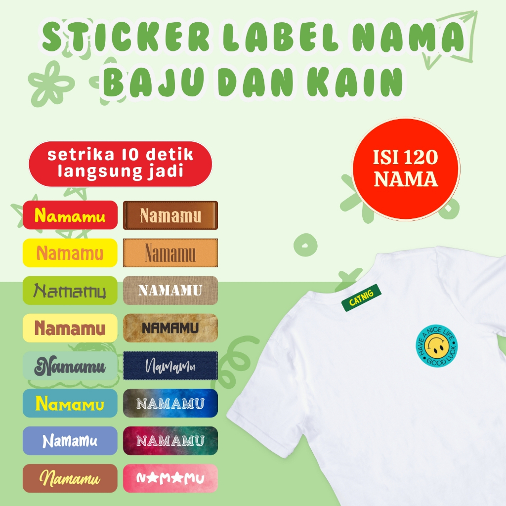 

120PCS Label Nama Baju Kain Sablon Setrika Sehari Jadi Sticker DTF Stiker Printing Anti Luntur Custo