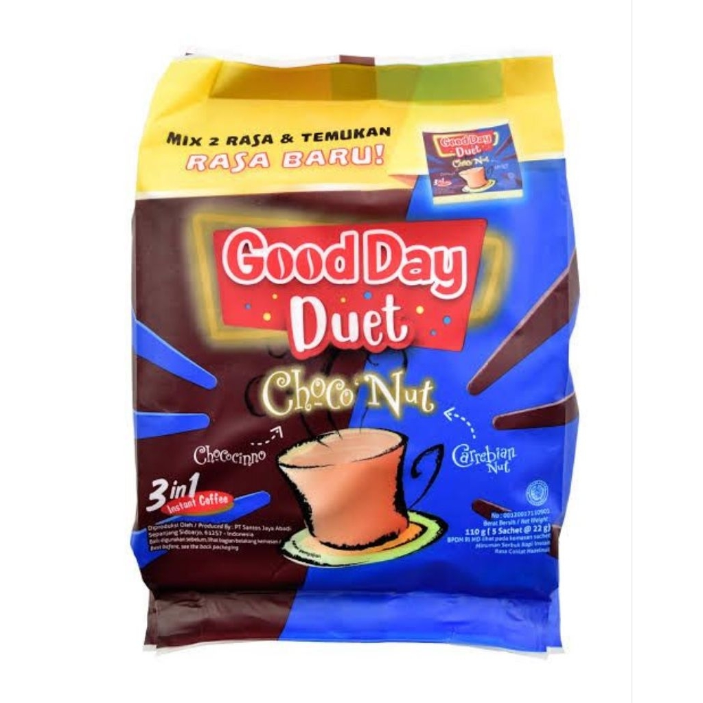 

Good Day Duet Choco Nut 22 gram Isi 5 sachet