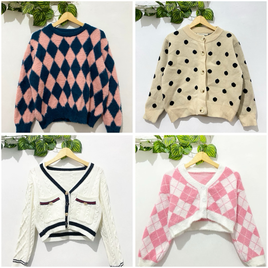 Cardigan Rajut Fuzzy Lengan Balon