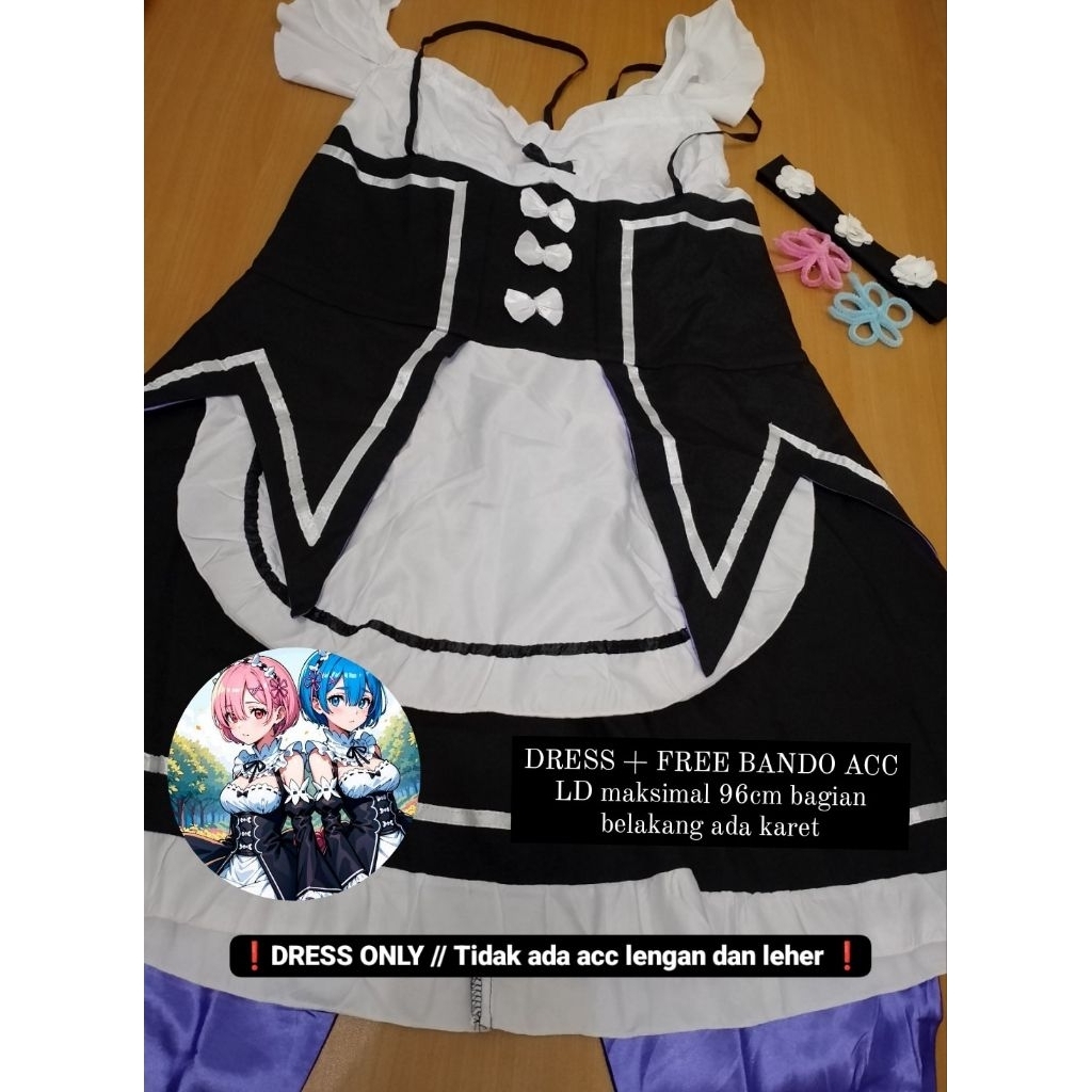 Kostum Cosplay Maid Dress Kawaii Ram Rem Anime ReZero High Quality