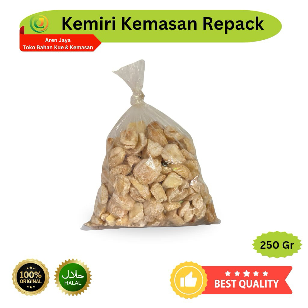 

Kemiri Kupas Pecah Bulat Utuh Glondong Kemasan Repack Kiloan 250 Gram Original