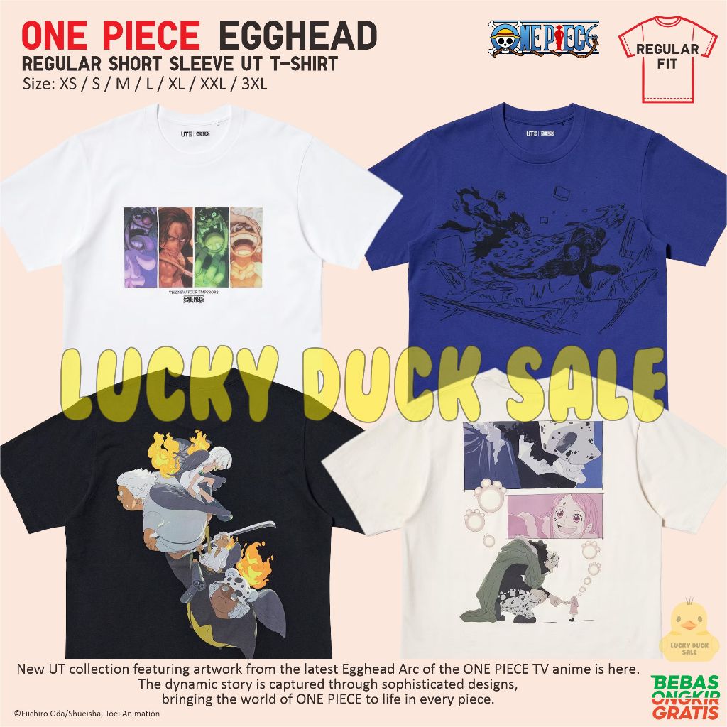 UNIQLO One Piece Original Egghead Kaos UT Shirt Luffy Emperor Baju Zoro Lucci Seraphim Kuma Bonney