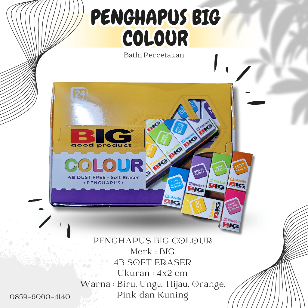 

PENGHAPUS BIG COLOUR - PENGHAPUS PENSIL - PENGHAPUS PENSIL WARNA WARNI - PENGHAPUS ERASER - PENGHAPUS MURAH - PENGHAPUS SOFT - SOFT ERASER - ERASER COLOUR - PENGHAPUS BIG 4B