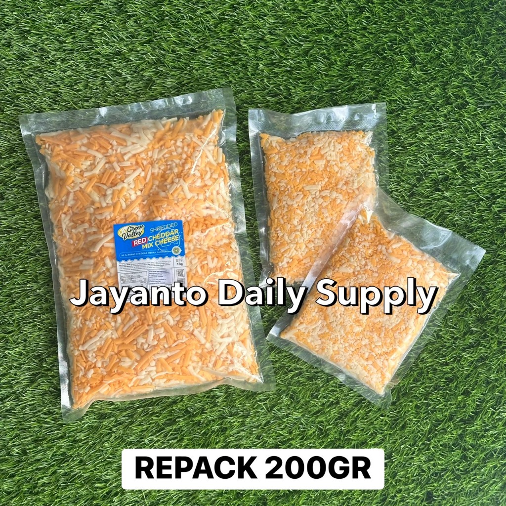 

SHREDDED RED CHEDDAR CHEESE 200GR / ORANGE CHEDDAR SHREDDED / KEJU CHEDDAR PARUT - 100% HALAL