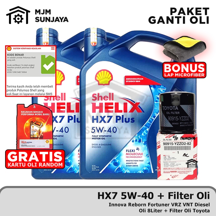 [GRATIS FILTER OLI] PAKET Ganti Oli Mesin Shell Helix HX7 SAE 5W-40 8 Liter TOYOTA Innova Reborn For