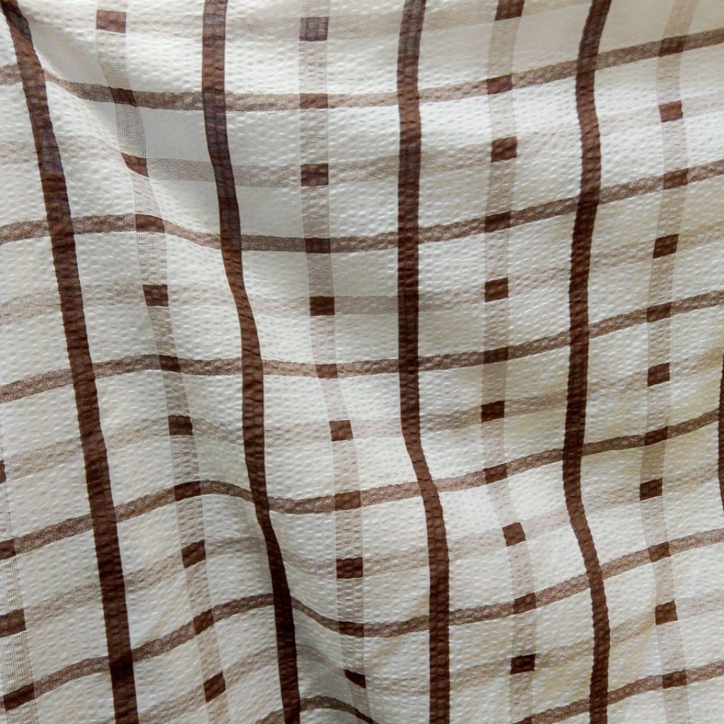 Kain Katun Crinkle Motif Kotak Coklat – Bahan Adem & Lembut untuk Baju, Gamis, Outer lq