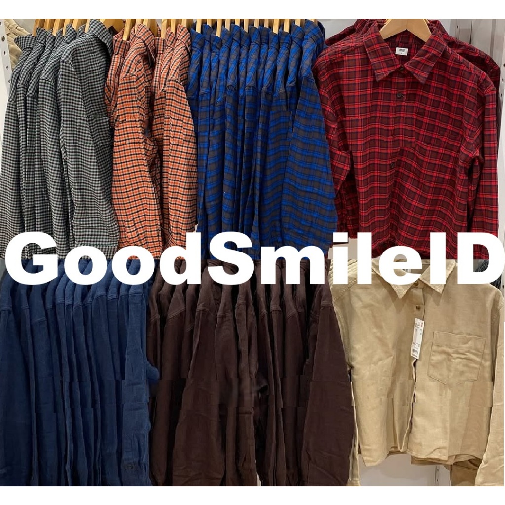 SALE Women Kemeja Flannel Boxy Blus Blouse Wanita Lengan Panjang Outer JASTIP UNIQLO