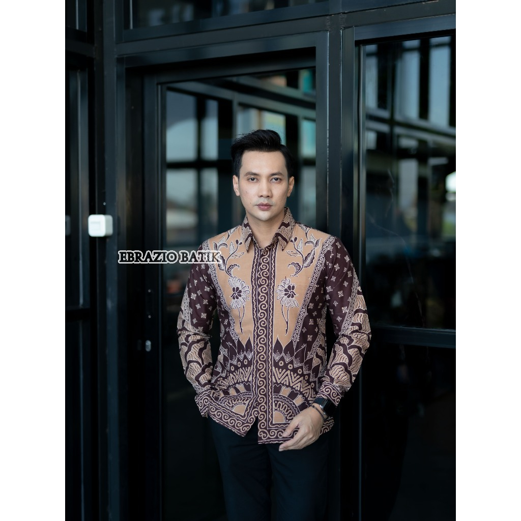 aswara kemeja batik premium slimfit warna coklat susu terbaru 2025