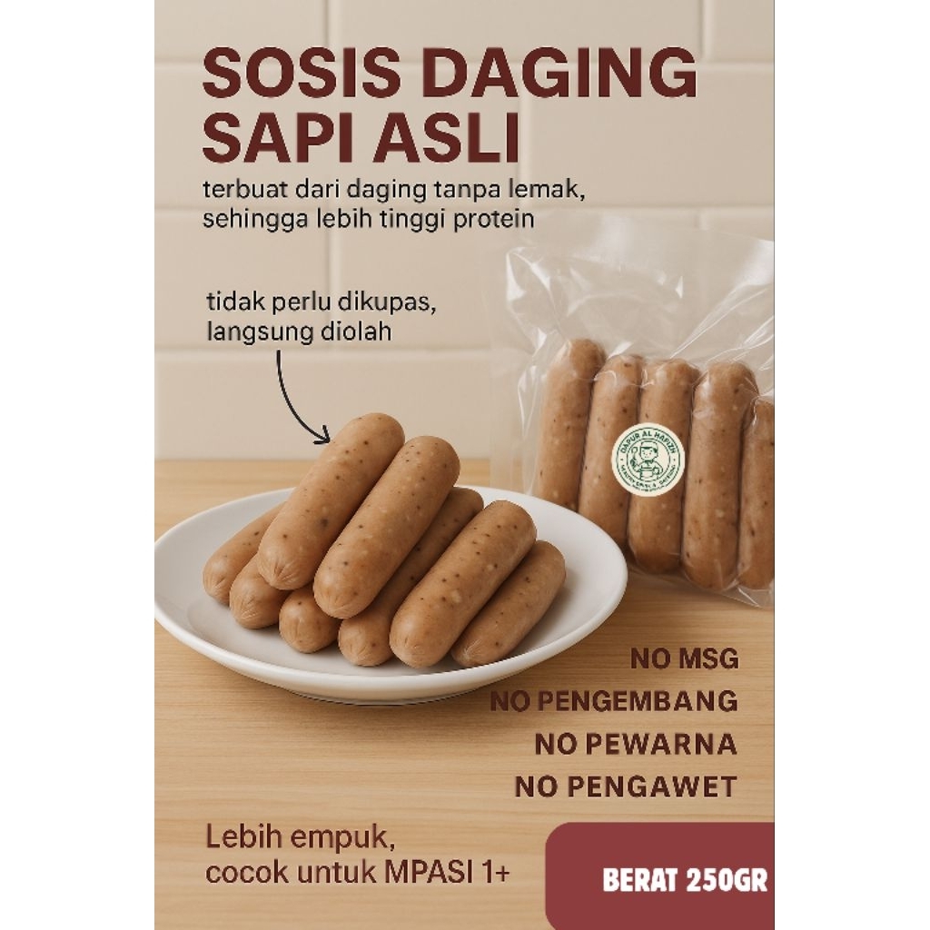 

Sosis Sapi Asli Tanpa Lemak 250gr – Tanpa MSG, Pengawet & Pewarna | MPASI Aman