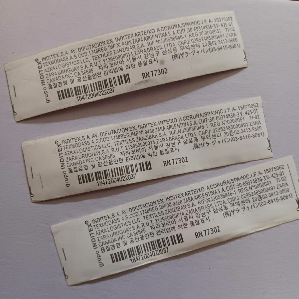 zara Washing label bolak-balik Sisa garment