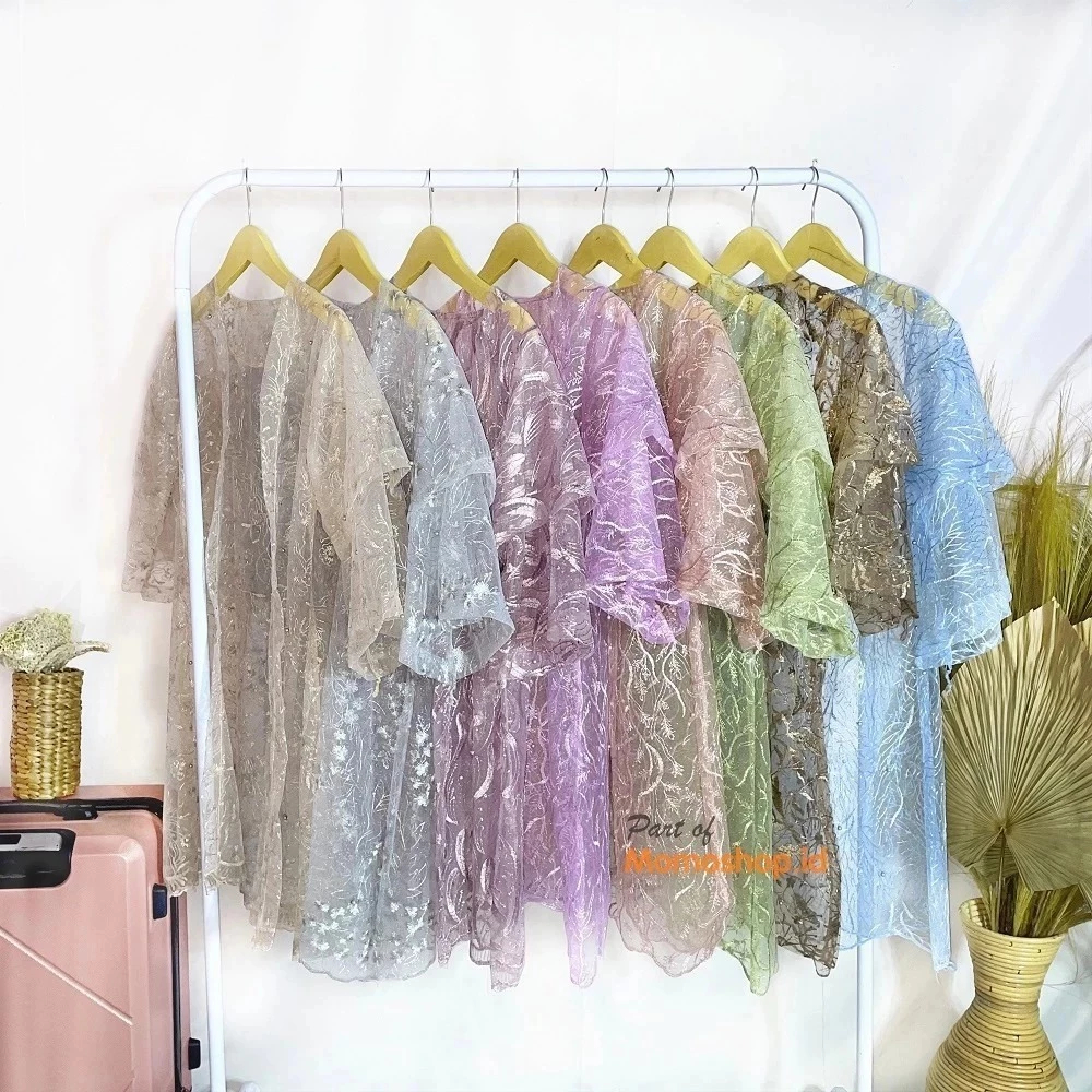 Outer Kimono Brokat Renda Tille Mutiara Baju Konangan Lengan Rampe Kekinian Outer Brokat Outfit Keki