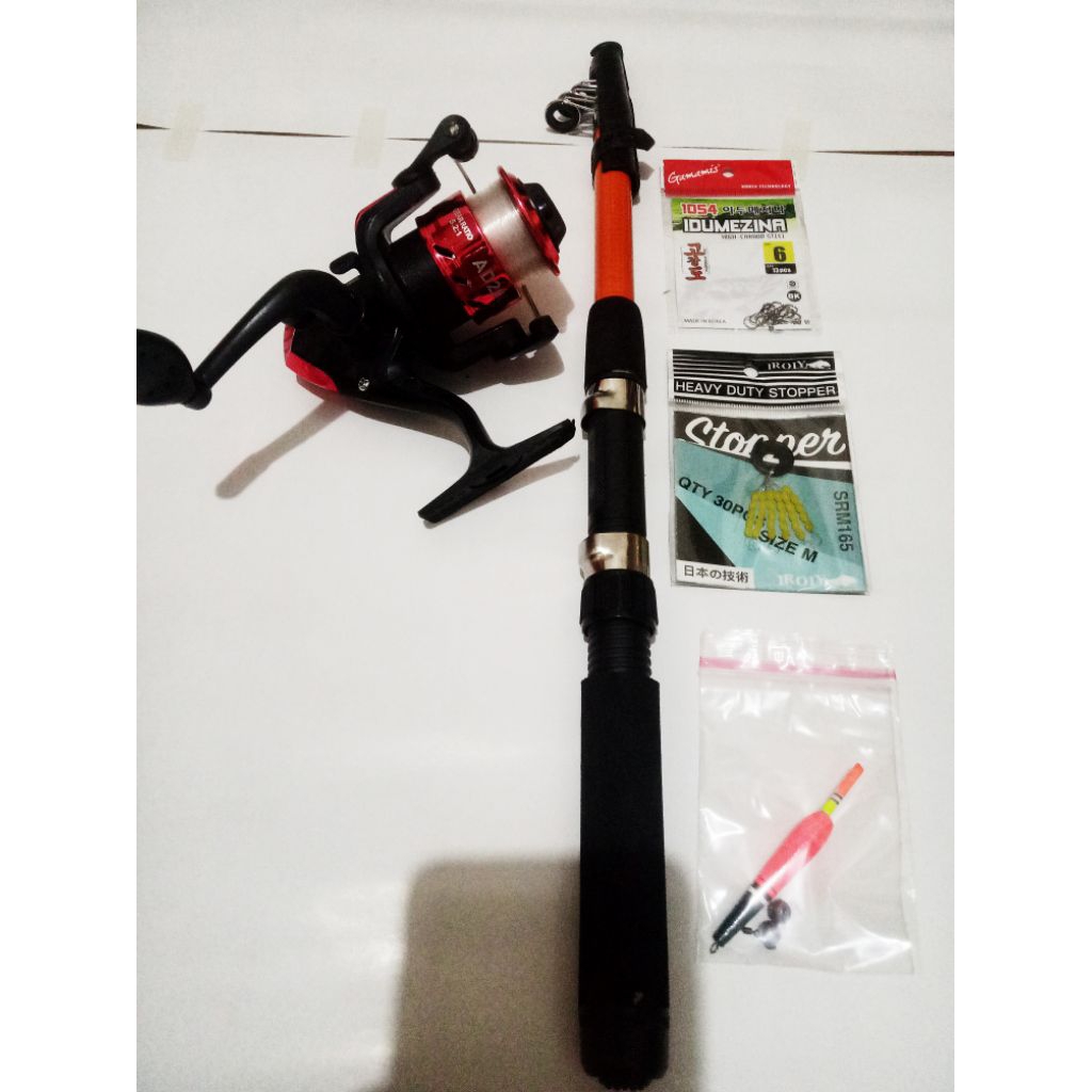 Pancingan SET, Paket Murah Joran panjang 150cm + Reel AUDREY AD200 Ball Bearings + Bonus SENAR, Ases