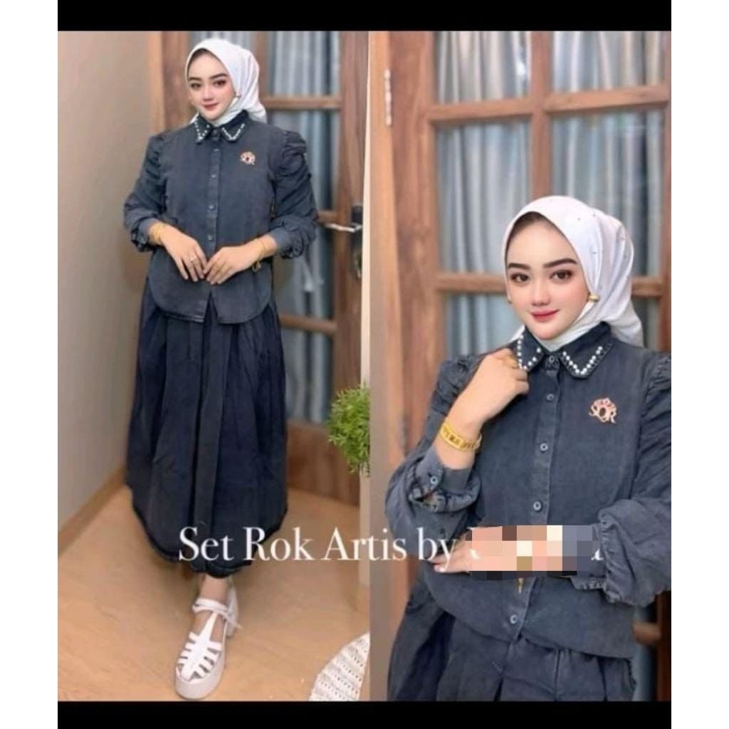 SETELAN JEANS WASH ONE SET ROK JEANS PREMIUM BORDIR