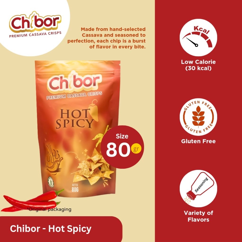 

CHIBOR CASSAVA CRISPS | KERIPIK SINGKONG RASA HOT & SPICY - GLUTEN FREE