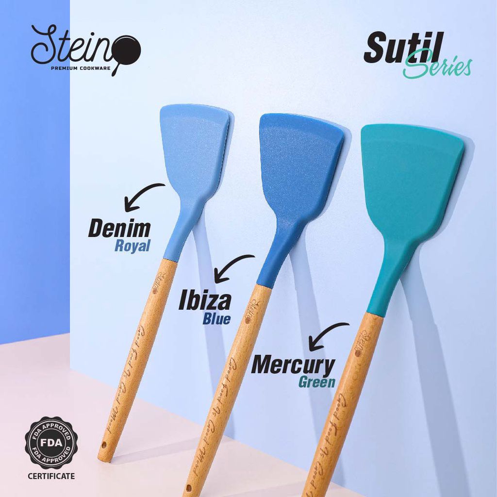 Stein Spatula Silikon Gagang Kayu Sutil Stein