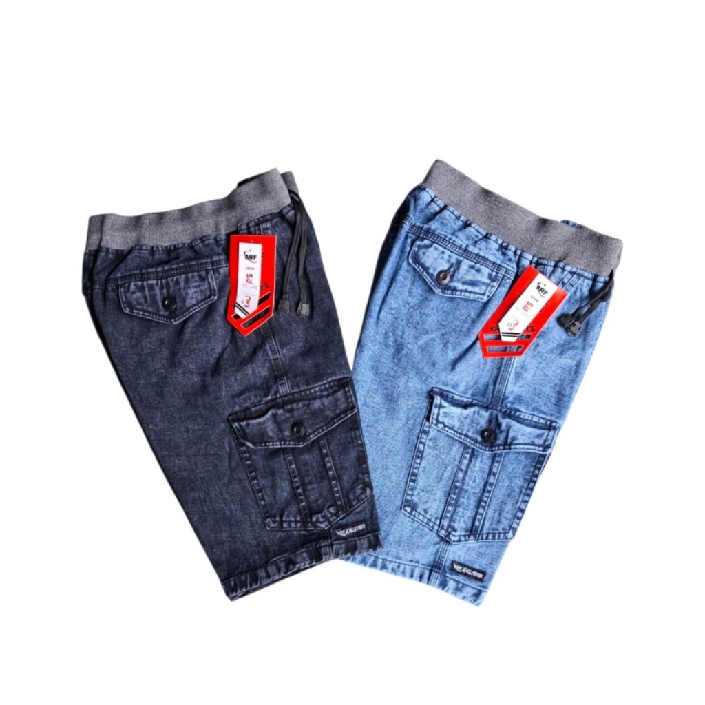 Celana Rip Pendek Kargo Bahan Jeans Premium Snow hitam snow ice blue 28-45