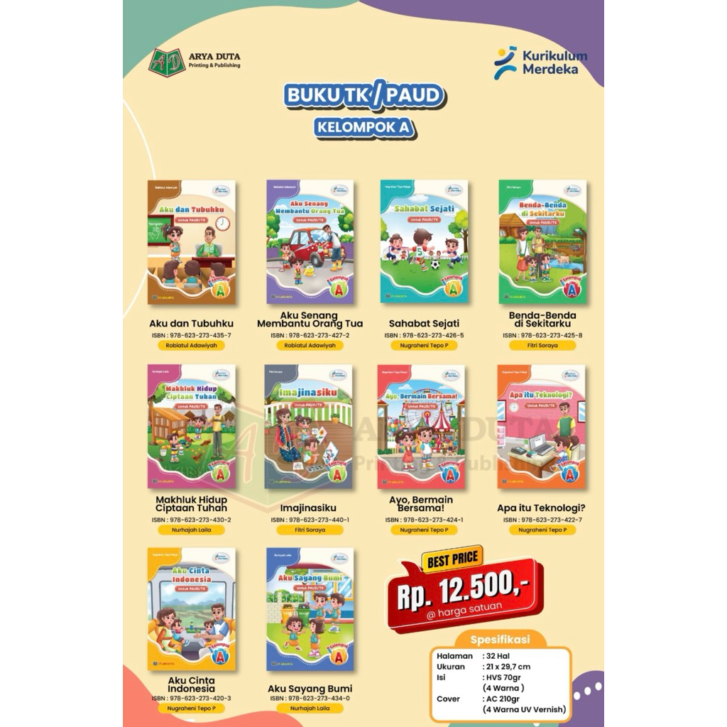 Fyan Book Store: Buku Siswa untuk PAUD/TK Kelompok A CV Arya Duta Kurikulum Merdeka, Judul Buku: Apa