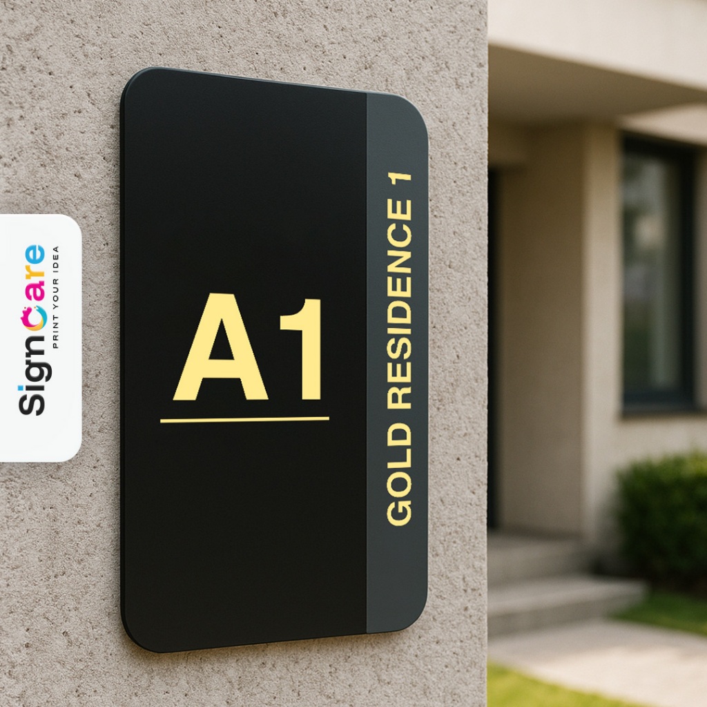 Plang Nomor Rumah & Blok Vertikal Custom Akrilik 15x25 cm – Elegan Hitam Gold | Bisa Request Nama