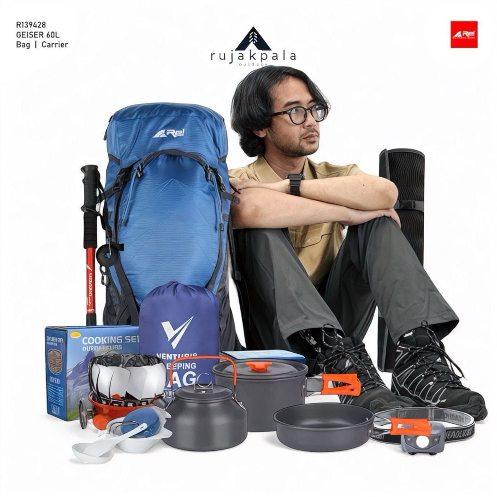 paket mendaki gunung long trip.2 - carrier arei geiser 60L / paket tas gunung keril rei
