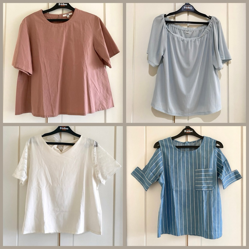 Atasan Pink Brown Crop, Baby Blue Sabrina Uniqlo, Atasan Putih Polos Top, Atasan Blouse Biru Stripes