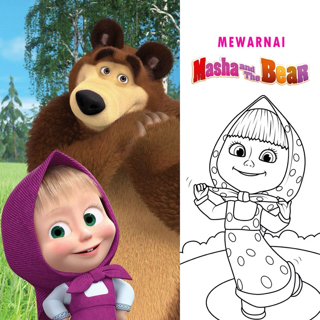 

15 Lembar A5 | Kertas Mewarnai tema MASHA And THE BEAR | 15 Kertas gambar berbeda
