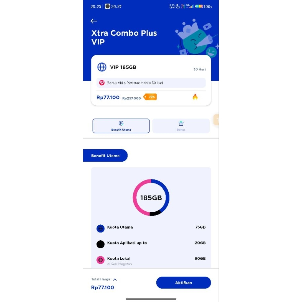 Kartu promo 70% XL VIP