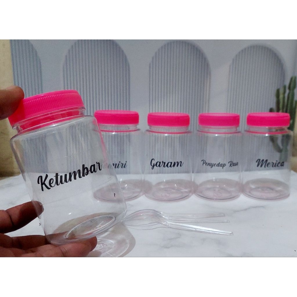 Toples bumbu dapur estetik Pink bonus sendok dan stiker