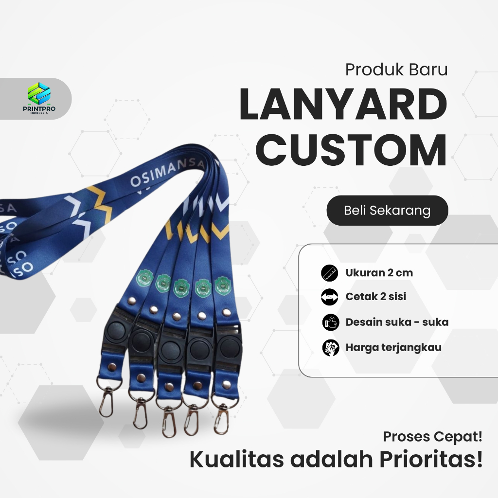 

Lanyard Custom Ukuran 2cm 2sisi Cepat dan Murah Desain Bebas Request