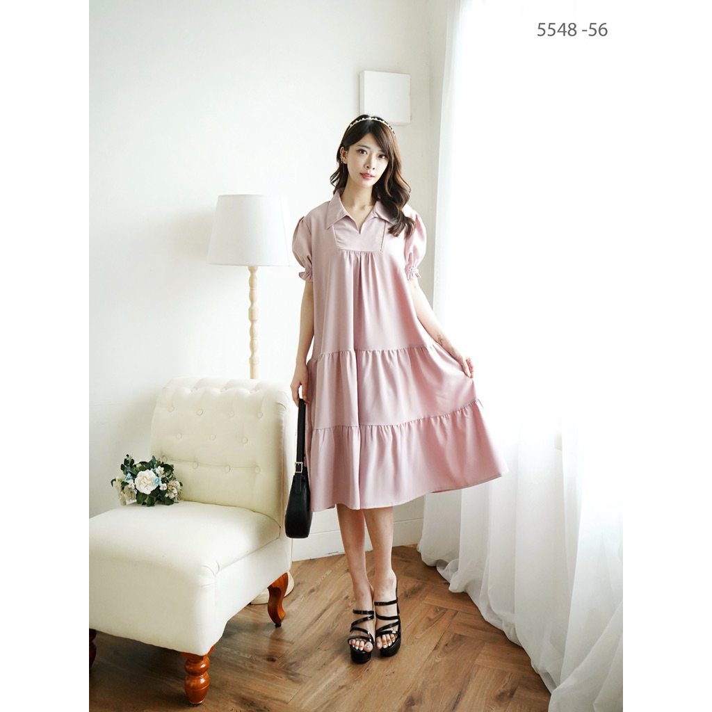 lavlin 5548 gio giano dress midi basic harian tunik daily simple cantik warna soft pastel atasan kat