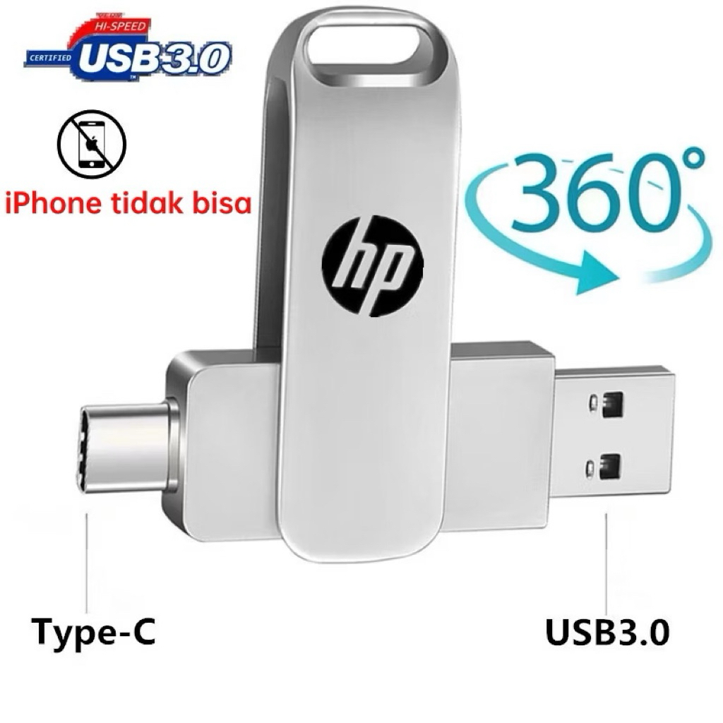 Flashdisk USB Type C HP 1TB 2TB Metal High Speed Waterproof USB 2.0