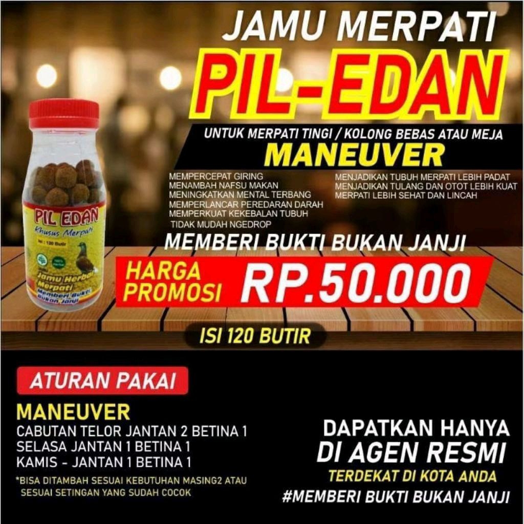 PIL EDAN JAMU MERPATI KOLONGAN 120 BUTIR MANUVER perbotol