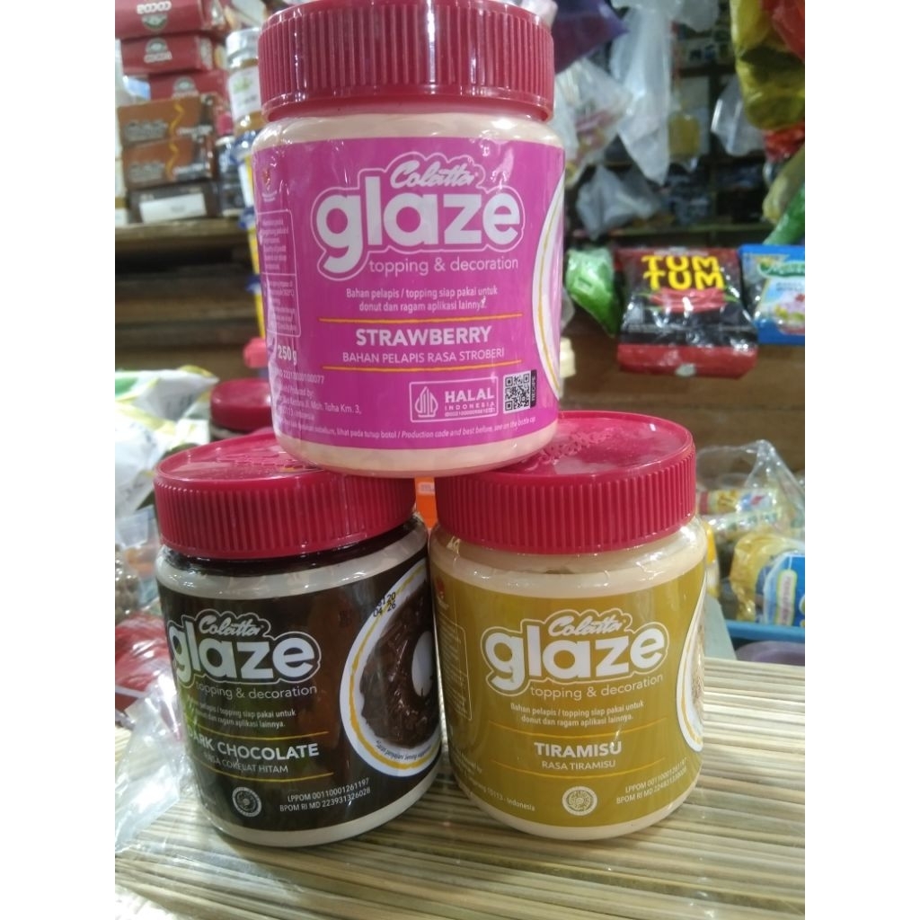 

GLAZE TOPPING & DECORATION 250g STRAWBERRY, TIRAMISU Dan DARK CHOCOLATE