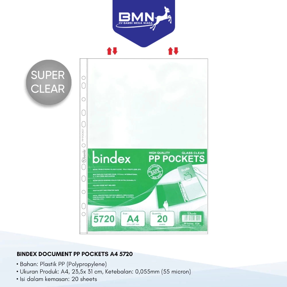 

Bindex Document Pocket Transparant Sleeve A4 Tebal 0.05 mm kode 5720