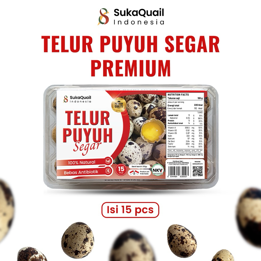 

Sukaquail Fresh Quail Eggs - Telur Puyuh Segar Kemasan Premium Isi 15 Butir