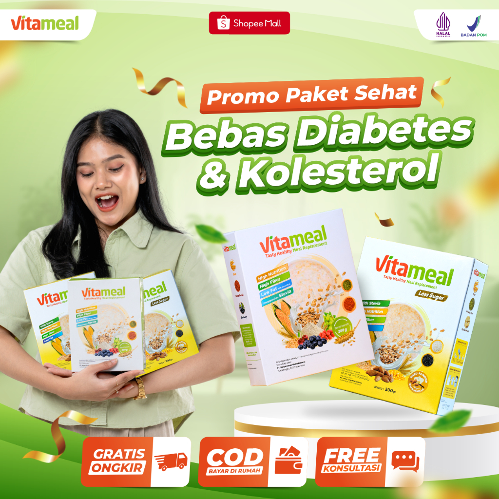 

Paket Combo Hemat Sereal Vitameal & Sereal Vitameal Less Sugar Bebas Diabetes dan Kolesterol Hipertesi dll Beli Banyak Lebih Murah