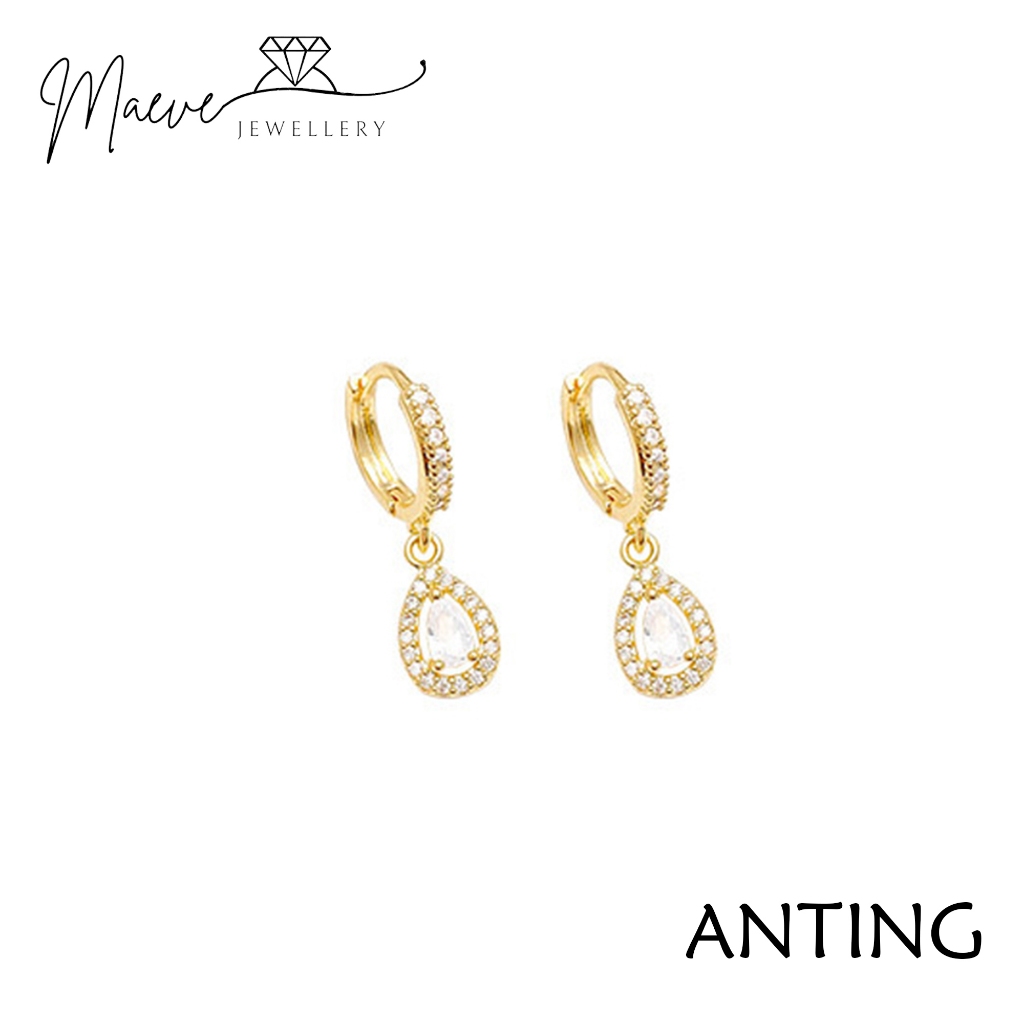 MAEVE E6258 Anting Titanium Wanita Gold SetModel Tetesan Air Zirkon Anting Wanita Aksessoris Fashion