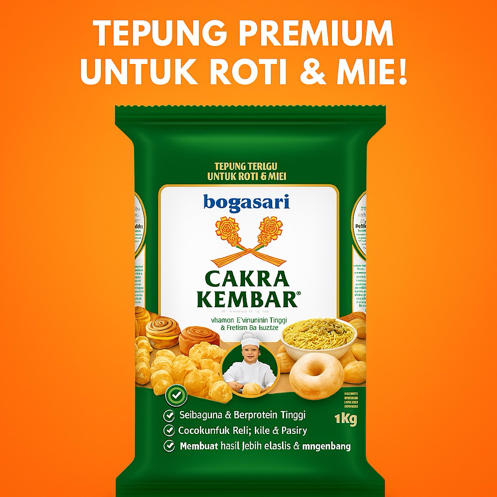

Bogasari Cakra Kembar Tepung Terigu 1kg – Premium untuk Roti & Mie