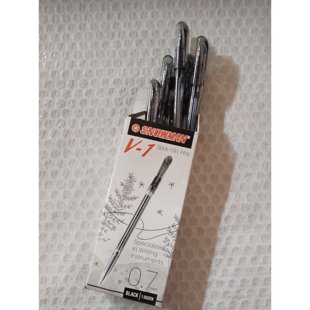 

12pc Pulpen Snowman V1 Semi Gel Pen Hitam 0.7mm